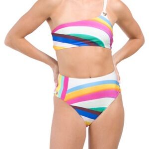 SUNSHINE 79 Rainbow One Shoulder Swimsuit bralette & High waist Bikini bottom
